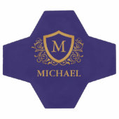 ネイビーブルーと金ゴールドパーソナライズされたモノグラム名 サッカーボール (フラット)