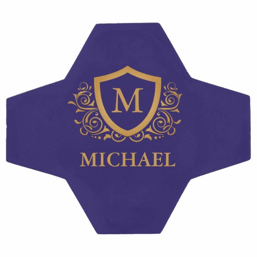ネイビーブルーと金ゴールドパーソナライズされたモノグラム名 サッカーボール (フラット)