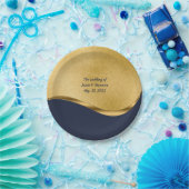 ネイビーブルーと金ゴールドパーソナライズされた結婚ズ ペーパープレート (パーティー)