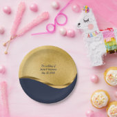 ネイビーブルーと金ゴールドパーソナライズされた結婚ズ ペーパープレート (パーティー)