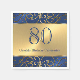 ネイビーブルーと金ゴールドフィリグレ渦巻き スタンダードカクテルナプキン