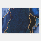 ネイビーブルーと金ゴールドフェイクグリッターアゲート ラッピングペーパーシート (正面)