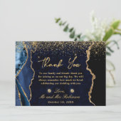 ネイビーブルーと金ゴールドフェイクグリッターアゲ結婚ート サンキューカード (スタンド正面)
