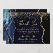 ネイビーブルーと金ゴールドフェイクグリッターアゲ結婚ート サンキューカード (正面/裏面)