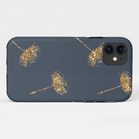 ネイビーブルーと金ゴールドフェイクグリッタータンポポ花 Case-Mate iPhoneケース (裏面(横))