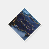 ネイビーブルーと金ゴールドフェイクグリッターマーブルアゲート スタンダードカクテルナプキン (角)