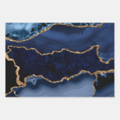 ネイビーブルーと金ゴールドフェイクグリッターマーブルアゲート ラッピングペーパーシート (正面2)