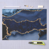 ネイビーブルーと金ゴールドフェイクグリッターマーブルアゲート 薄葉紙 (クラフト)