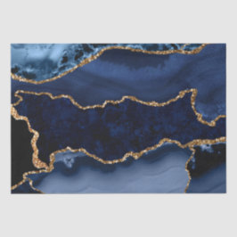 ネイビーブルーと金ゴールドフェイクグリッターマーブルアゲート 薄葉紙