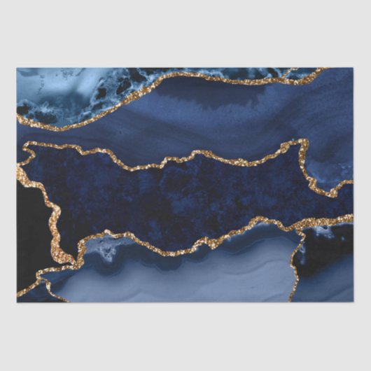 ネイビーブルーと金ゴールドフェイクグリッターマーブルアゲート 薄葉紙 (正面)