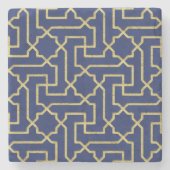 ネイビーブルーと金ゴールドフェイクモロッコモザイクパターン ストーンコースター (正面)