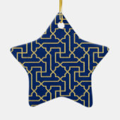 ネイビーブルーと金ゴールドフェイクモロッコモザイクパターン セラミックオーナメント (裏面)
