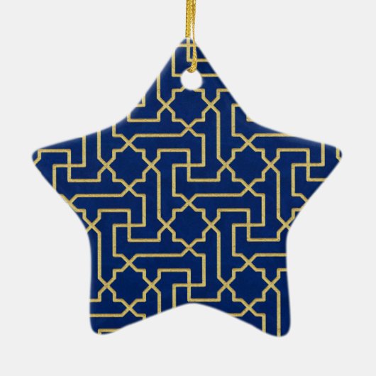 ネイビーブルーと金ゴールドフェイクモロッコモザイクパターン セラミックオーナメント (裏面)