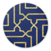 ネイビーブルーと金ゴールドフェイクモロッコモザイクパターン セラミックノブ (正面)