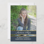 ネイビーブルーと金ゴールドフォトトランクパーティー 招待状 (正面)