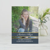 ネイビーブルーと金ゴールドフォトトランクパーティー 招待状 (スタンド正面)