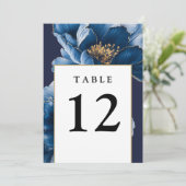 ネイビーブルーと金ゴールドフローラモダンテーブル番号 招待状 (スタンド正面)