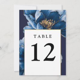 ネイビーブルーと金ゴールドフローラモダンテーブル番号 招待状