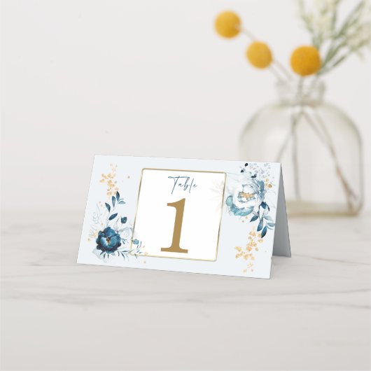 ネイビーブルーと金ゴールドフードラベル プレイスカード (正面)