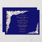 ネイビーブルーと金ゴールドブライダルシャワー招待状 招待状 (正面/裏面)