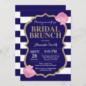 ネイビーブルーと金ゴールドブライダルブランチ招待状 招待状 (正面/裏面)