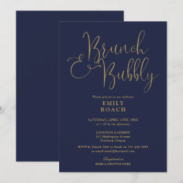 ネイビーブルーと金ゴールドブランチとバブリーブライダルシャワー 招待状
