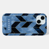 ネイビーブルーと金ゴールドヘリンボーン名前をカスタムする Case-Mate iPhoneケース (裏面 (横))