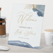 ネイビーブルーと金ゴールドボーイ歓迎ベビーシャワーのサイン 台座サイン (インサイチュ)