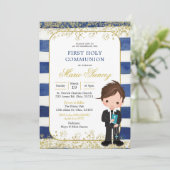 ネイビーブルーと金ゴールドボーイ第1聖餐式 招待状 (スタンド正面)
