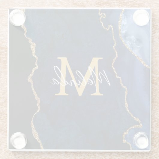 ネイビーブルーと金ゴールドマーブルゲート ガラスコースター (裏面)