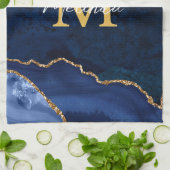 ネイビーブルーと金ゴールドマーブルゲート キッチンタオル (折り畳み)