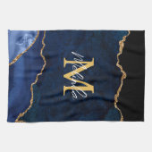 ネイビーブルーと金ゴールドマーブルゲート キッチンタオル (横)