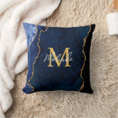 ネイビーブルーと金ゴールドマーブルゲート クッション (ブランケット)