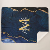 ネイビーブルーと金ゴールドマーブルゲート シェルパブランケット (正面(横))