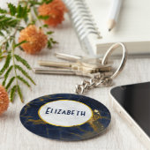 ネイビーブルーと金ゴールドマーブルモダンスタイリッシュ キーホルダー (側面)