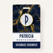 ネイビーブルーと金ゴールドマーブルモダンスタイリッシュ バッジ (正面)