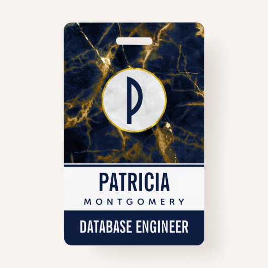ネイビーブルーと金ゴールドマーブルモダンスタイリッシュ バッジ (正面)