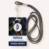 ネイビーブルーと金ゴールドマーブルモダンスタイリッシュ バッジ (裏面ランヤード)