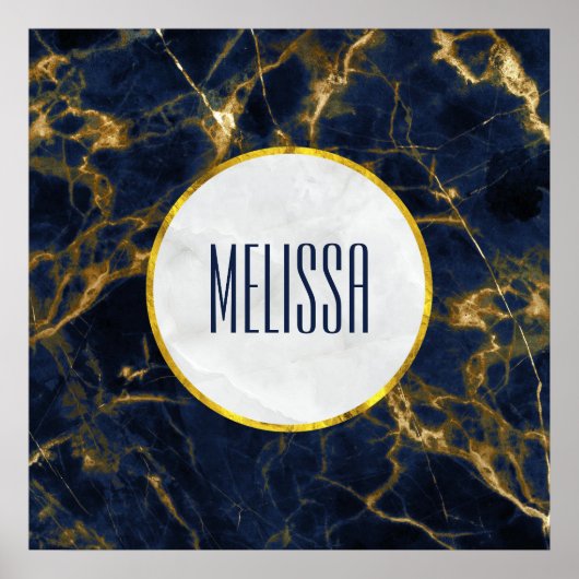 ネイビーブルーと金ゴールドマーブルモダンスタイリッシュ ポスター (正面)