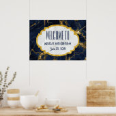 ネイビーブルーと金ゴールドマーブルモダン誕生日へようこそ ポスター (キッチン)