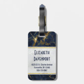 ネイビーブルーと金ゴールドマーブルモノグラスタイリッシュム ラゲッジタグ (裏面縦)