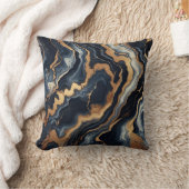 ネイビーブルーと金ゴールドマーブル絵画の抽象芸術 クッション (ブランケット)