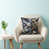 ネイビーブルーと金ゴールドマーブル絵画の抽象芸術 クッション (椅子)