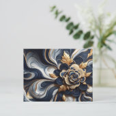 ネイビーブルーと金ゴールドマーブル絵画の抽象芸術 ポストカード (スタンド正面)
