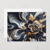 ネイビーブルーと金ゴールドマーブル絵画の抽象芸術 ポストカード (正面/裏面)