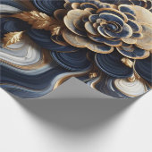 ネイビーブルーと金ゴールドマーブル絵画の抽象芸術 ラッピングペーパー (角)
