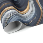 ネイビーブルーと金ゴールドマーブル絵画の抽象芸術 ラッピングペーパー (ロールコーナー)