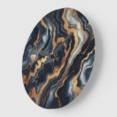 ネイビーブルーと金ゴールドマーブル絵画の抽象芸術 ラージ壁時計 (傾斜)