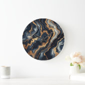 ネイビーブルーと金ゴールドマーブル絵画の抽象芸術 ラージ壁時計 (ホーム)