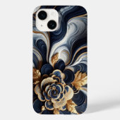 ネイビーブルーと金ゴールドマーブル絵画の抽象芸術 Case-Mate iPhoneケース (裏面)